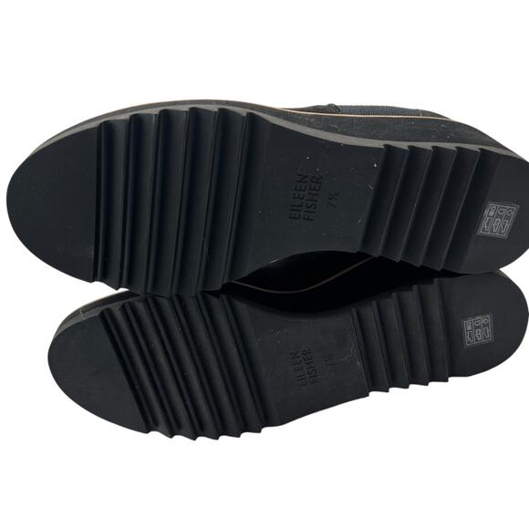 Eileen Fisher Lilou Nubuck Stretch Knit Black Ankle Boot 2” Wedge Chelsea 7.5 - Picture 4 of 13